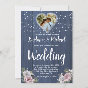 Invitación Rústica Wood Twinkle Luces Foto Boda Floral