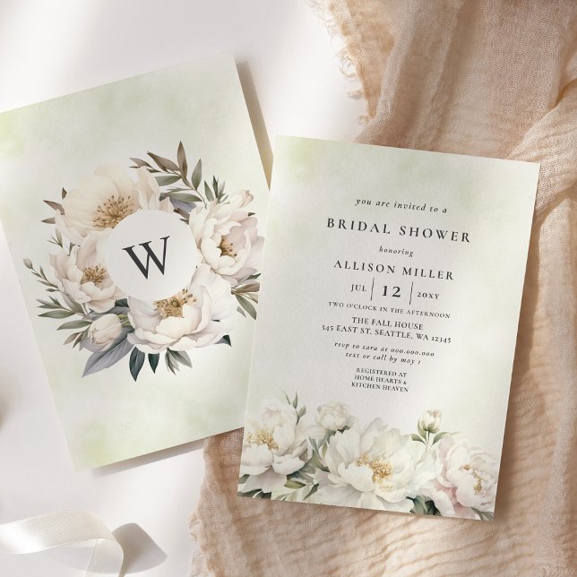 Invitación Rústica y elegante vegetación Floral blanca ducha  (Rustic Elegant Greenery White Floral Bridal Shower Invitation)