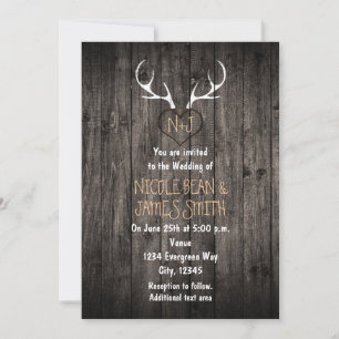 Invitación Rústicas Antlers de venado y Boda del corazón tall