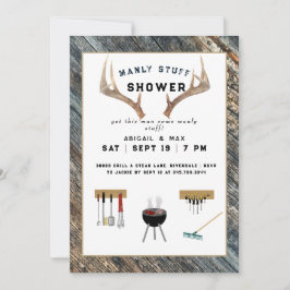 Invitación Rústicas Antlers Manly Stuff Parejas Boda Ducha