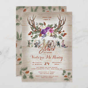 Invitación Rústicas Antlers y Ramas de Pino Ducha Bridal