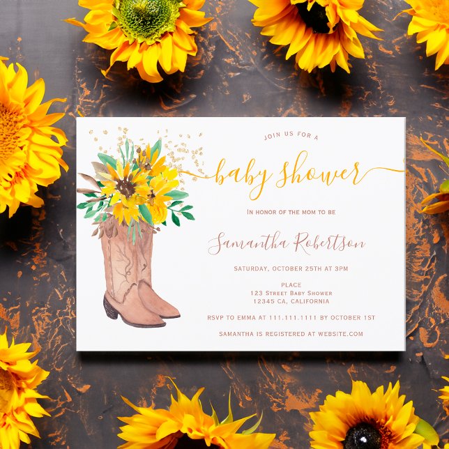 Invitación Rústicas botas de vaquero acuarela caída ducha de  (Rustic cowboy boots watercolor fall baby shower invitation)