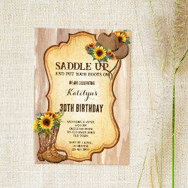 Invitación Rústicas botas de vaquero y girasoles gorras acuar