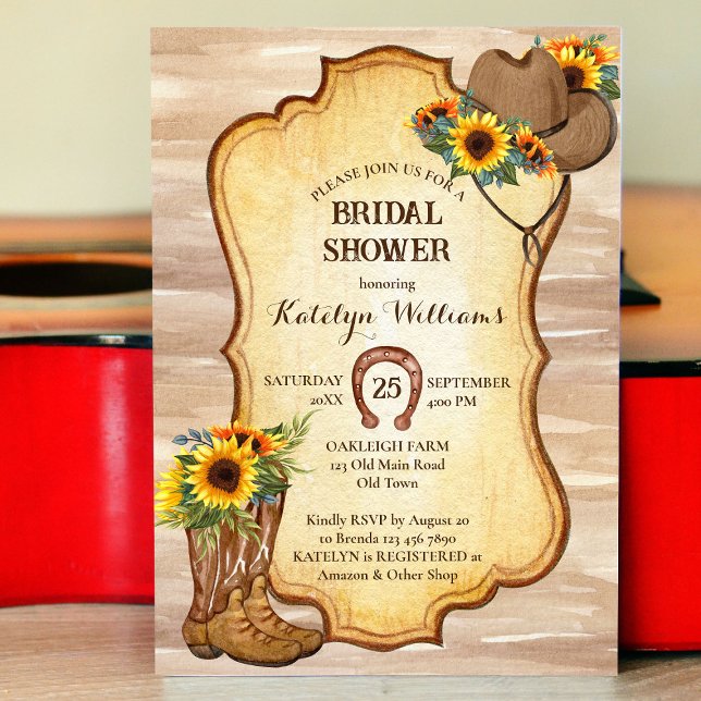 Invitación Rústicas botas de vaquero y girasoles gorras acuar (Subido por el creador)