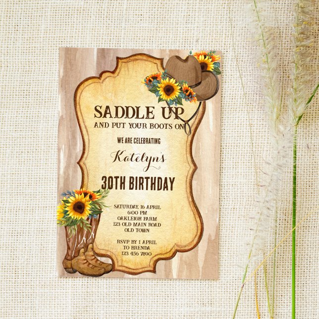 Invitación Rústicas botas de vaquero y girasoles gorras acuar (Subido por el creador)
