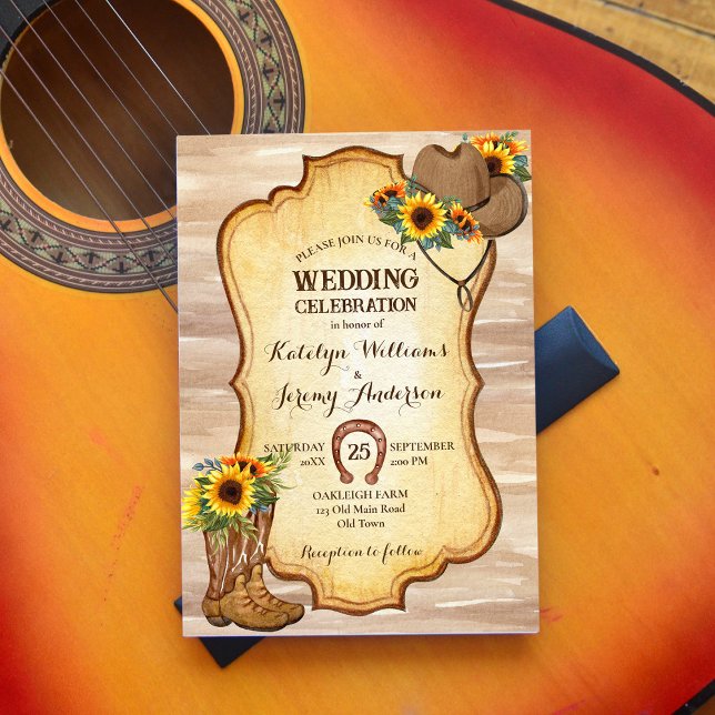 Invitación Rústicas botas de vaquero y girasoles gorras acuar (Subido por el creador)