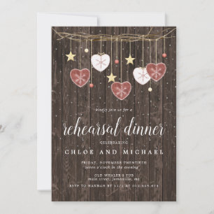 Invitación Rústicas Estrellas de Madera y Corazón Ensayo Cena
