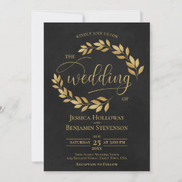 Invitación Rústicas hojas doradas elegante Boda negro