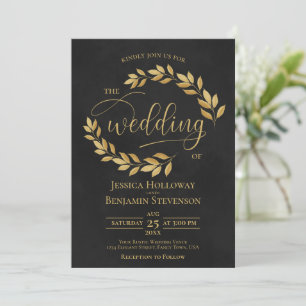 Invitación Rústicas hojas doradas elegante Boda negro