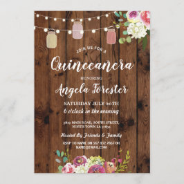 Invitación Rústicas Jars Quinceanera Fiesta Wood Florales Luc