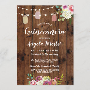 Invitación Rústicas Jars Quinceanera Fiesta Wood Florales Luc
