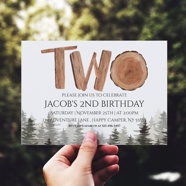 Invitación Rústico 2º cumpleaños Watercolor Woodland (Subido por el creador)