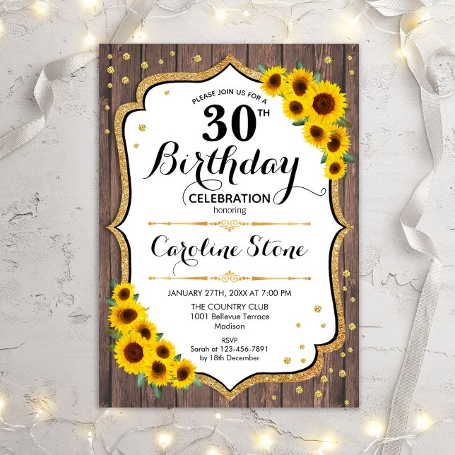 Invitación Rústico 30 cumpleaños - Madera de girasoles (Subido por el creador)