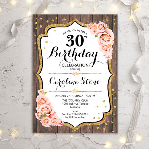 Invitación Rústico 30 cumpleaños - Rosas rosas rosadas Rubor