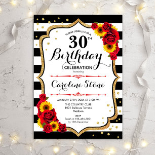 Invitación Rústico 30 cumpleaños - Rosas Sunflowers Stripes