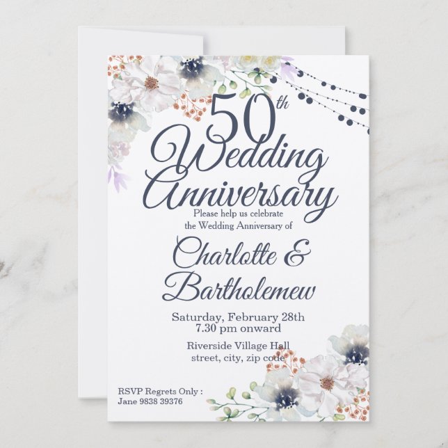 Invitación Rústico 50° Aniversario Boda Kraft floral (Anverso)