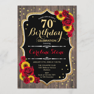 Invitación Rústico 70 Aniversario - Madera de Rosas Sunflower