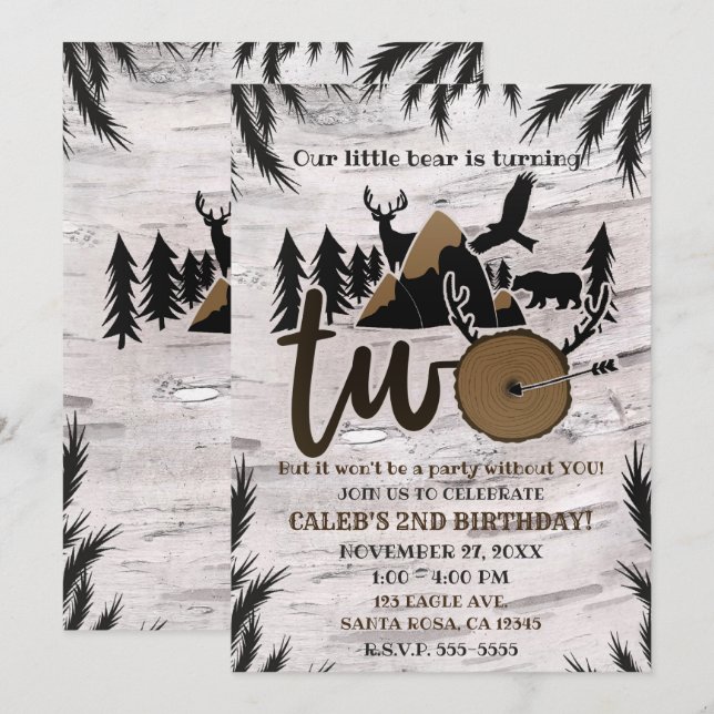 Invitación Rústico Abedul Exterior Desierto DOS cumpleaños 2º (Anverso / Reverso)