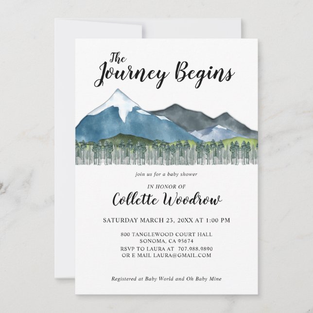 Invitación Rústico acuarela Montañas Baby Shower (Anverso)
