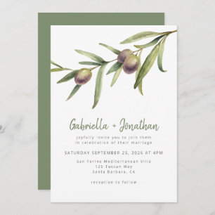 Invitación Rústico acuarela Rama de oliva Boda verde