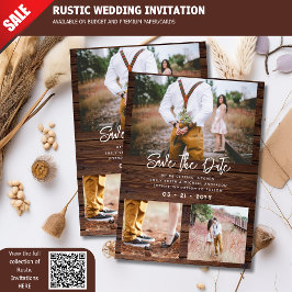 Invitación RÚSTICO Ahorro de Fecha de Boda FOTOCOLAGE - Mader