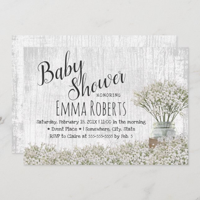Invitación Rústico aliento de bebé en Baby Shower Mason Jar F (Anverso / Reverso)