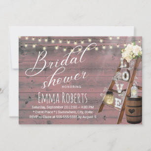 Invitación Rústico Amor Ladder Wine Barrel Pink Bridal Shower