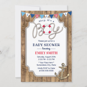 Invitación Rústico Ancla de Oro Niño Náutico Baby Shower