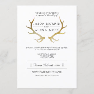 Invitación Rústico Antler De Oro | Boda elegante