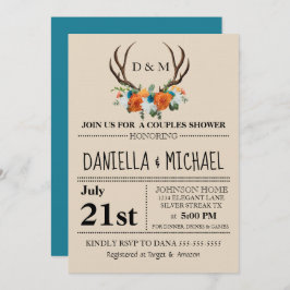 Invitación Rústico Antlers Floral BOHO Parejas Ducha Boda