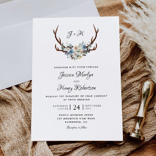 Invitación Rústico Antlers Floral Elegante Boda