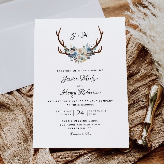 Invitación Rústico Antlers Floral Elegante Boda (Subido por el creador)