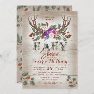 Invitación Rústico Antlers & Pine Brands Baby Shower