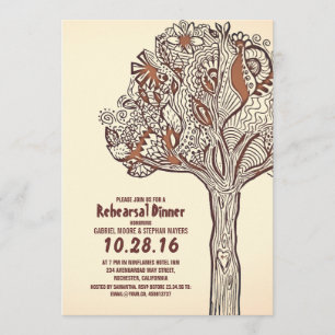 Invitación Rústico Árbol Floral Brancas Ensayo Cena