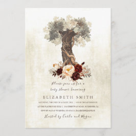 Invitación Rústico Árbol Floral Burgundy Baby Shower