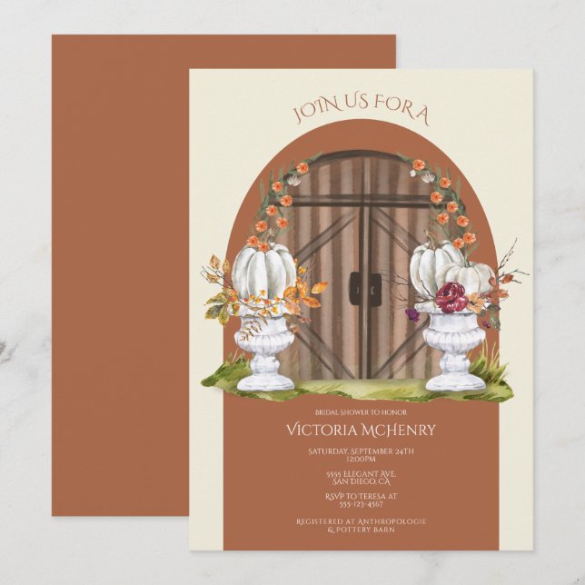 Invitación Rústico Arco de Calabaza Blanca Ducha Bridal (Anverso / Reverso)
