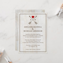 Invitación Rústico arroja al Boda del corazón rojo