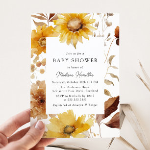 Invitación Rústico Autumn Sunflower Frame Baby Shower