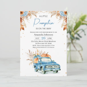 Invitación Rústico azul acuarela Truck Baby Shower