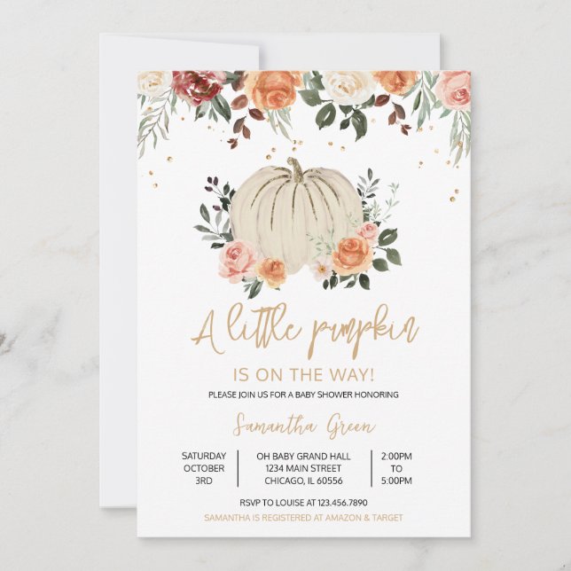Invitación Rústico Baby Shower de calabaza (Anverso)