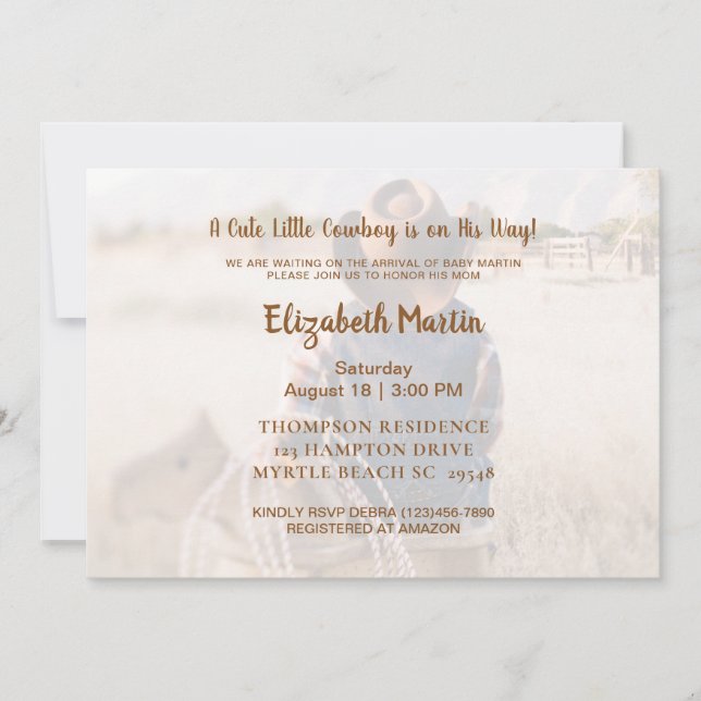 Invitación Rústico Baby Shower de Cowboy Occidental (Anverso)