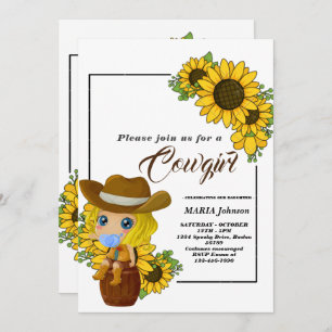 Invitación Rústico Baby Shower de Cowgirl de girasol occident
