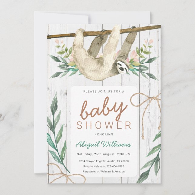 Invitación Rústico Baby Shower de eslogan de selva floral de  (Anverso)