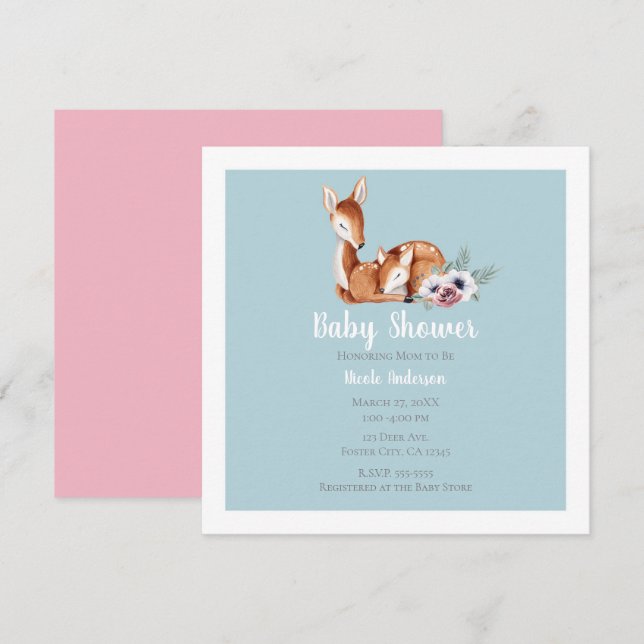 Invitación Rústico Baby Shower de flores de selva de venado (Anverso / Reverso)