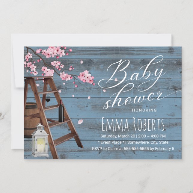 Invitación Rústico Baby Shower de flores rosadas y polvo de m (Anverso)