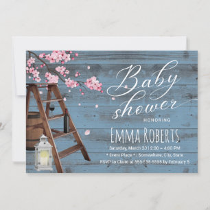 Invitación Rústico Baby Shower de flores rosadas y polvo de m