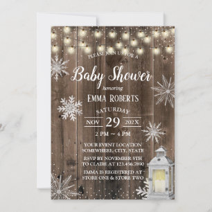 Invitación Rústico Baby Shower de la linterna del copo de nie
