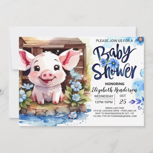 Invitación Rústico Baby Shower de Pig's Barnyard Soiree (Anverso)