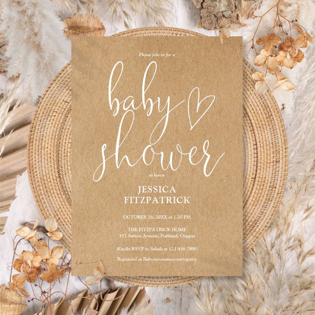 Invitación Rústico Baby Shower neutral de género Kraft Boho (Rustic Kraft Boho Gender Neutral Baby Shower Invitation)