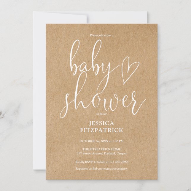 Invitación Rústico Baby Shower neutral de género Kraft Boho (Anverso)
